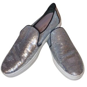 DIANE VON FURSTENBERG “Budapest” Slip-On  Sequined Designer Shoes Silver Size 8